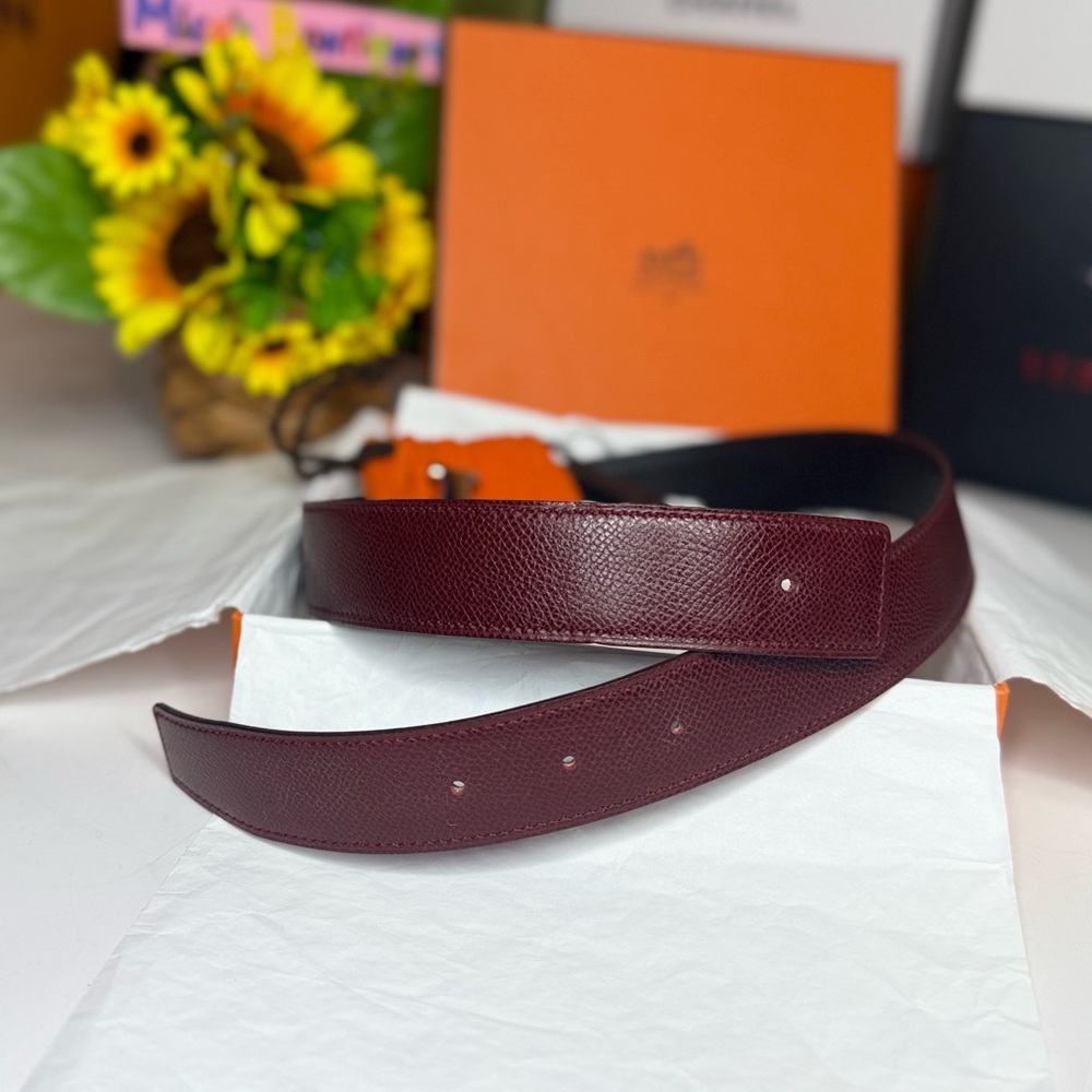 Auth HERMES EUC H Belt 70SV F Engraved Red/Black Reversible W/Box BA020136 - Picture 6 of 17